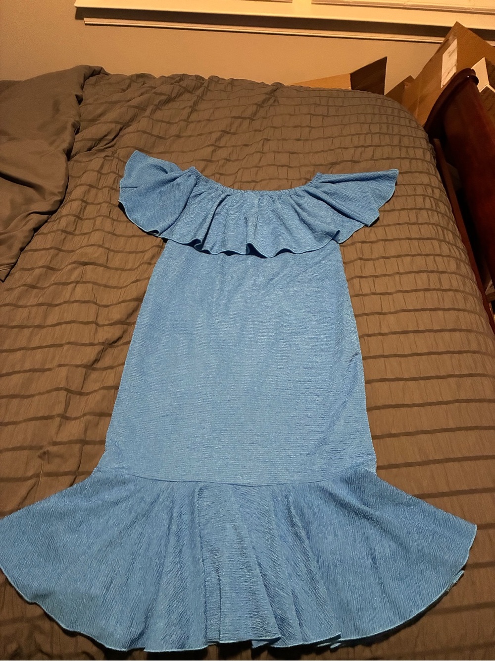 LuLaRoe Light Blue Strapless Ruffle Hem Dress
